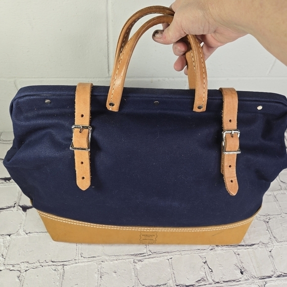 Heritage Leather Co Mason blue canvas leather doctor bag - Picture 7 of 11